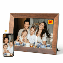KODAK Digitaler Bilderrahmen WLAN 10.1 Zoll, HD IPS-Touchscreen Elektronischer Bilderrahmen mit 32 GB Speicher, Automatische Bilderdrehung, Teilen von Fotos oder Videos überall über App Holzfarbe