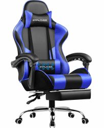 GTPLAYER Bürostuhl Gaming Stuhl Massage Gaming Sessel Ergonomischer Gamer Stuhl mit Fußstütze, Kopfstütze Massage-Lendenkissen, Gepolstert Gaming Chair, Drehsessel blau Blau Leder