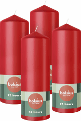 Bolsius Glatte Stumpenkerzen - Rot - 4 Stück - 20 x 7 cm - Dekorative Haushaltkerzen - Brenndauer 75 Stunden - Unparfümierte - Enthält Natürliches Pflanzenwachs - Ohne Palmöl - Adventskranz 20 x 7 cm Rot