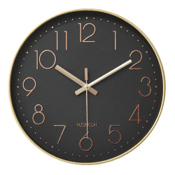 HZDHCLH 30cm geräuschlosem funkuhr wanduhr, digital Gross,für Wohnzimmer, Küche Gold-schwarz