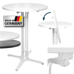 Beautissu Klappbarer Stehtisch Ø 80 cm Sylt – Bistrotisch Rund Made in Germany Klapptisch Wetterbeständig & Hitzebeständig - Kratzfester Partytisch höhenverstellbar, leichte Montage & TÜV – Weiß Ø 80 cm Weiß