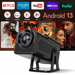 [Netflix Lizenziert] HY320 NTV Android 13 Smart Beamer mit Offiziellen TV Apps, ChatGPT Sprachassistent, 1080P Native 320 ANSI Movie Portable Projektor mit 5G WiFi und BT5.2 für Heimkino/Outdoor