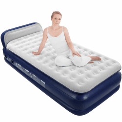 KMZ Flocked Luftmatratze mit integrierter elektrischer Pumpe Doppelte Höhe aufblasbare Matratze für Haus, Reisen & Camping - Durable Blow Up Bett - Einzelbett