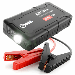 ABSINA Auto Starthilfe Powerbank 1500A - 12V Starthilfegerät geeignet für 6L Benzin & 4L Diesel - KFZ Starter Powerbank mit 2 USB Ports & Taschenlampe - Jump Starter, Auto Booster Starthilfe PKW JumpStarter