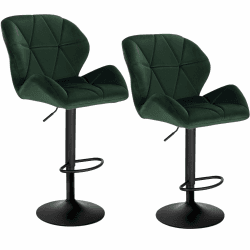 WOLTU® Barhocker BH139dgn-2 2er Set Barstuhl Tresenhocker Bistrohocker Designer Hocker mit Rückenlehne, höhenverstellbar, drehbar, Samt Stahl, Dunkelgrün Dunkelgrün Samt