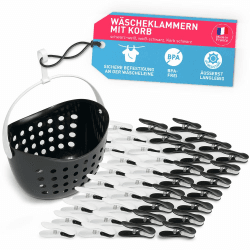 culiclean Wäscheklammern stabil ohne Abdruck Soft Clips mit Wäscheklammernkorb 40 Stück mit Wäscheklammernkorb/schwarz weiß weiß schwarz Korb schwarz Henkel weiß Korb statt Beutel Einheitsgröße 40 Stück Schwarz-weiss mit Korb Schwarz und Henkel Weiss