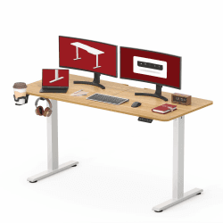 SANODESK Höhenverstellbarer Schreibtisch 140 x 60 cm Schreibtisch Höhenverstellbar Elektrisch Ergonomischer Steh-Sitz Tisch Computertisch für Heimbüro Homeoffice(ahorn) 140 x 60 cm Weiß+ahorn