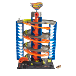 Hot Wheels Garage, Hot Wheels Parkgarage inkl. 1 Spielzeugauto, mit Autorennbahn, Auto Spielzeug Aufzug, Spurwechsler und Platz für +60 Autos, Höhe: 70cm, Spielzeug ab 4 Jahre, HFH03 reduzierte Verpackung
