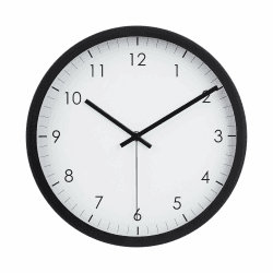 Amazon Basics, Klassische 30 cm Leicht Ablesbare Lautlose Batteriebetriebene Runde Wanduhr, Schwarz Schwarz Classic