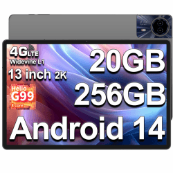 TECLAST T65 MAX Android 14 Tablet 13" Zoll [2024], Helio G99 Octa-Core 2.2GHz Gaming Tablet LTE, 20GB RAM+256GB ROM(6TB TF) Tablett, TDDI FHD, 4G LTE+5G WLAN,13MP+8MP, 10000mAh/18W/GMS/GPS/Widevine L1
