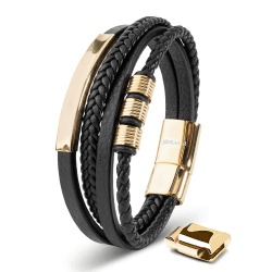 SERASAR Premium Lederarmband für Männer in Schwarz | Magnetverschluss aus Edelstahl in Schwarz, Silber & Gold | Inklusive Schmuckschachtel | Tolle Geschenkidee 23cm Brave Gold