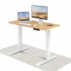 Desktronic Höhenverstellbarer Schreibtisch (120x60cm) - Schreibtisch Höhenverstellbar Elektrisch mit Flüsterleisem Dual-Motor & Touchscreen - Hohe Tragfähigkeit - Stehtisch HomePro Weiß + Eiche 120 x 60 cm