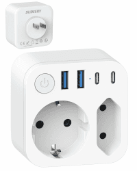 Deutschland nach Japan Adapter mit 4 USB (2 Typ-C), 2 Fach Reiseadapter Japan, Reisestecker Japan Schuko auf Typ A für USA, Japan, Kanada, Weiß EU to Japan