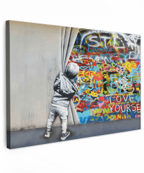 MuchoWow© Leinwände Groß 120x80 cm XXL Wall Decoration Bilder Schlafzimmer Deko Pictures Canvas Painting Wanddekoration Wohnzimmer Graffiti - Illusion - Junge - Wallart Graffiti - Straßenkunst 80L x 120B cm