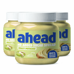 ahead CRAZY PISTACHIO | 3 x 350 g Pistaziencreme ohne Zuckerzusatz | Super leckere Pistaziencreme mit 80% weniger Zucker* | Ohne Palmöl, glutenfrei & vegetarisch | Zuckerarme Pistaziencreme Pistachio 350g
