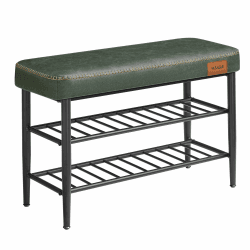 VASAGLE EKHO Kollektion - Schuhbank, Sitzbank, Sitztruhe, Eingangsbereich, Kunstleder, Nähte, Mid-Century-Modern-Stil, modern, bis 135 kg belastbar, 30 x 80 x 50 cm, waldgrün LSB054C01