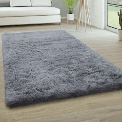 Paco Home Hochflor Teppich Wohnzimmer rutschfest Fellteppich Shaggy Flauschig Weich Modern Kunstfell Fell Imitat Einfarbig, Grösse:80x150 cm, Farbe:Grau 80 x 150 cm (Läufer) Grau