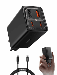 Baseus USB C Ladegerät, 65W GaN 6 Netzteil Schnellladegerät Mehrfach für MacBook Pro, iPad Pro, Steam Deck, Dell XPS 13, iPhone/Galaxy, Pixel, Tablets, Handy Stecker Power Charger Adapter Ladestecker Schwarz