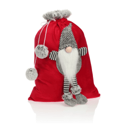 com-four® Premium Weihnachtssack - roter Geschenkesack zum Befüllen - Weihnachtsbeutel mit Bommeln & Wichtel als Dekoration und tolle Geschenkverpackung 1 stück (1er Pack) 1 Stück Mittelgroß mit Wichtel