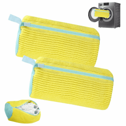 Cong.Lai 2Pcs Schuhwaschbeutel Waschmaschine: Schuhe Waschbeutel Sneaker - Mit Reißverschluss Schuhe Wäschesack - Wiederverwendbarer Schuhwaschbeutel - 360° Reinigungsflusen für Schuhe 2PCS Gelb