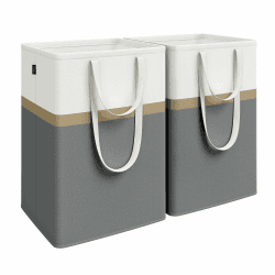SONGMICS Wäschekorb 2er Set, 110 L Wäschesammler faltbar, mit kurzen und langen Griffen, leicht zu tragen und zu reinigen, freistehend, für Schlafzimmer Badezimmer, schiefergrau LCB210G01 Schiefergrau 110 L