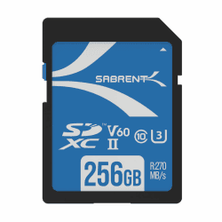 SABRENT SD Karte 256GB V60, SDXC Card UHS II, SD Speicherkarte Class 10, U3, R270MB/s W170MB/s Full HD Ultra 8K (SD-TL60-256GB)
