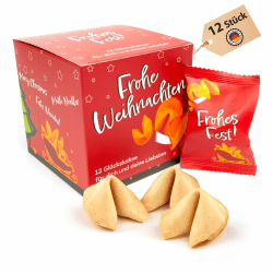 Lucky Treats Weihnachts Glückskekse - 12 Stück - Lebkuchen Geschmack - Adventskalender Füllung - Sprüche auf Deutsch & Englisch - Vegan - Made in Germany 12 Stück in Box Weihnachten