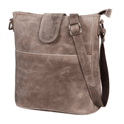 LEABAGS Leder Handtasche Damen I Premium Echtleder Umhängetasche I Damen Schultertasche I Damentasche I Tragetasche für Arbeit Uni Schule Freizeit I Größe L (31 x 23 x 6 cm) I Vintage Graubraun Vintage Graubraun L