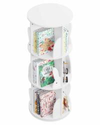 WOLTU Bücherregal Kinder, drehbares Kinderregal mit 4 Ebenen, Bücher Regal Kinderzimmer Wohnzimmer, Drehregal Spielzeugregal Kinderbücherregal Standregal, freistehend, Weiß, KR036ws 40x40x97 cm