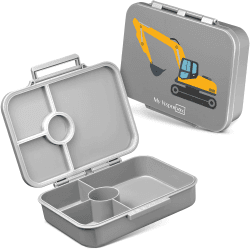 My Vesperbox – Bia - Bento Box Kinder - NEU - VERSTÄRKTE VERSCHLÜSSE - Auslaufsicher & BPA Frei - extrem robust - Lunchbox – Brotdose - ideal für Kindergarten und Schule… (Grau - Bagger) Grau - Bagger Bia 21x15x5cm