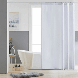 Furlinic Schmaler Duschvorhang für Eck Dusche und Kleine Badewanne, Badvorhang Textil aus Polyester Stoff schimmelresistent Wasserabweisend und Waschbar, Weiß 100x180 mit 6 Duschvorhangringen. H180 x B100 cm (1er Pack) Weiß
