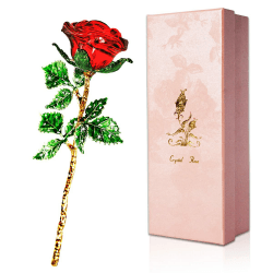 SWEETIME Kristall Rote Rosen mit Geschenkbox,Ewige Rosen, Rot glasrosen Figur für Frauen zum Geburtstag, Muttertag, Hochzeit, Jahrestag, Weihnachten.