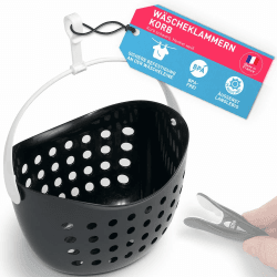 culiclean Wäscheklammernkorb stabil zum Aufhängen Korb leer 1 Stück schwarz/Henkel weiß für Wäscheklammern Wäsche Kluppen Aufbewahrung statt Wäscheklammer Beutel Sack Klammerbeutel 1 Stück 1 Korb Schwarz/Weiß