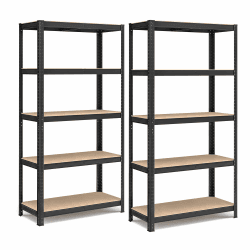 SONGMICS GLR040B02 Schwerlastregal, mit Stahlgestell, jeweils bis zu 875 kg belastbar, 5 verstellbare Regalböden, 40 x 90 x 180 cm, Schwarz, 2 Stück 40 x 90 x 180 cm Schwarz
