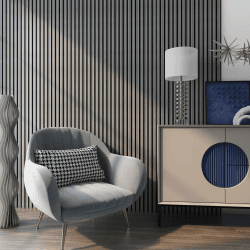 NEU.HOLZ Akustik Wandpaneel Vang im 4er-Set Akustikplatten für Flur Wohnzimmer Innenwanddekoration in Holzoptik Wandverkleidung Eiche, grau Eiche, Grau 2,88 m²