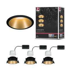Paulmann 93404 LED Einbauleuchte Cole rund incl 3x6W dimmbar Einbaustrahler Schwarz, Gold matt Einbaulampe Kunststoff, Alu Zink Deckenspot 2700K 3er Set 3er Set Schwarz, Gold Matt