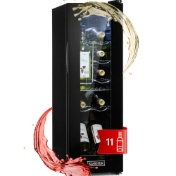 Klarstein Weinkühlschrank, 1 Zonen Getränkekühlschrank Klein, Kleiner Weinschrank 32L, Wein-Kühlschrank Klein mit Glastür, Indoor/Outdoor Flaschenkühlschrank, Wine Fridge 5-18°C, 12 Flaschen 32 Liter / 12 Flaschen Schwarz