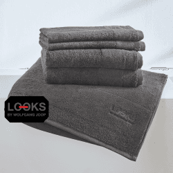 LOOKS BY WOLFGANG JOOP Handtuch Set 5tlg. - 100% Baumwolle, 2 Gästehandtücher + 2 Handtücher + 1 Duschtuch mit Logostick, grau 5 tlg. I 2x Gästetuch + 2x Handtuch + 1x Duschtuch Grau