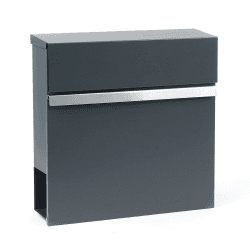 Wiltec Designer Briefkasten V50 Anthrazit und Edelstahl 370 x 105 x 370 mm, Wandbriefkasten mit Schloss, Sichtfenstern, Zeitungsrolle, Postkasten aus galvanisiertem Stahl Dunkelgrau/Edelstahl V50