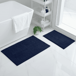 Homaxy Chenille Badezimmerteppich Set 2 teilig rutschfeste Badematte Set Weich Saugfähige Badteppich Set Waschbar Badvorleger - 40x60 cm+50x80 cm, Marineblau 40x60 cm+50x80 cm Marineblau