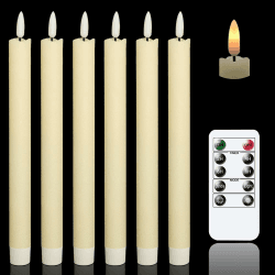 Eldnacele LED Stabkerzen mit Timerfunktion, flackernde Flamme LED Echtwachskerzen mit Fernbedienung, Elfenbein Stabkerzen led 6 Stück (2 x 25CM) für Weihnachtsdeko, Zimmer Deko, Hochzeit und Party Elfenbein-6