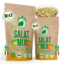 Bio Salat-Mix Sprossen Samen 180g | Keimfähiges Bio-Saatgut zur Sprossenzucht | Microgreens fürs Sprossenglas | geprüft & abgefüllt in Deutschland 180g Salat Mix Samen
