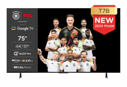 TCL 75T7B 75-Zoll QLED Pro Fernseher, 4K Ultra HD, HDR Pro, Smart TV Unterstützt von Google TV (Dolby & Atmos, Motion Clarity, Freihändige Sprachsteuerung, Kompatibel mit Google Assistant & Alexa) T7B 2024 60Hz 75 Zoll