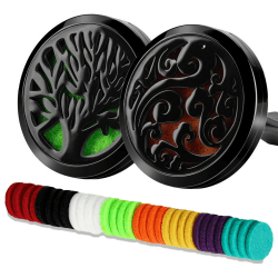 2 PCS Auto Öl Diffusor Lufterfrischer 30mm Edelstahl Schwarz Medaillon Entlüftungsclip mit 32 Stücke Austauschbare Nachfüllpads X001
