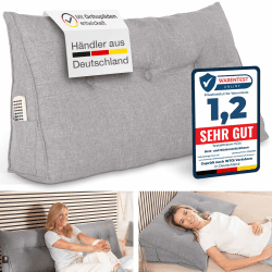 maxVitalis Rückenkissen, Keilkissen für Bett und Sofa geeignet, Lendenkissen, dreieckiges Lesekissen, Kissen mit abnehmbarem und waschbarem Bezug, mit praktischem Seitenfach, 100 cm breit Grau 100 cm