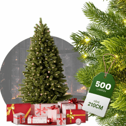 Künstlicher Weihnachtsbaum mit Beleuchtung - [100% Spritzguss] - 210 cm hoch mit 500 LED - naturgetreuer Tannenbaum - mit integrierter Lichterkette - Christbaum mit stabilem Metallständer