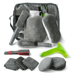 MEISHANG Auto reinigungsset Innen Aussen, Pflege Kit, Autopflege Reinigung, Reinige, Autowäsche Set mit Reifenbürste, Mehrzweck-Reinigungstüchern, Schwarz
