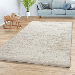 TT Home Teppich Wohnzimmer Hochflor Langflor Weich Soft Modernes Einfarbiges Design, Farbe: Hellbeige Creme, Größe:160x220 cm 160x220 cm Hellbeige Creme