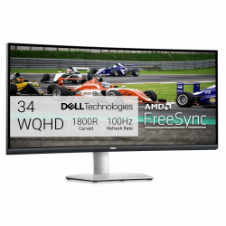 Dell S3422DW 34 Zoll WQHD (3440x1440) 21:9 1800R Curved Monitor, 100Hz, VA, 4ms, AMD Radeon FreeSync, Eingebaute Lautsprecher, DisplayPort, 2x HDMI, 3x USB, 3 Jahre Garantie, Silber