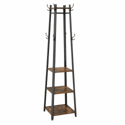 VASAGLE Garderobenständer, Kleiderständer, Garderobe mit 8 Doppelhaken, 4 Ablagen, Kleiderstange, mit Metallrahmen, für Jacken, Taschen, für Flur, Schlafzimmer, vintagebraun-schwarz LCR80X Vintagebraun + Schwarz